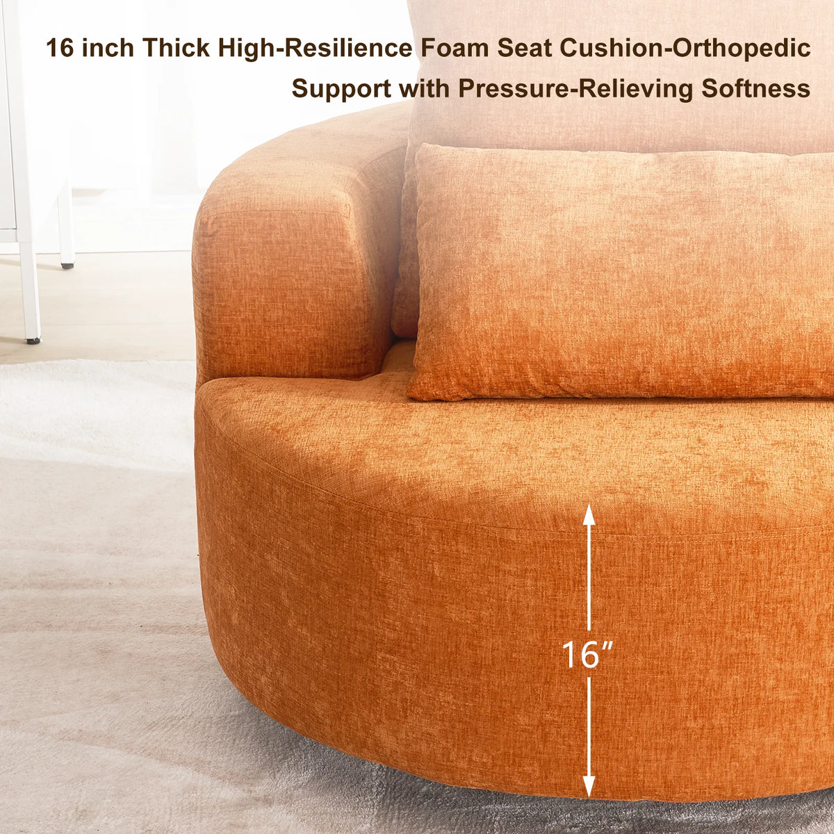 Fumahaus Upholstered Swivel Accent Chair, Oversized Comfy Round Sofa Chair with Two Pillows, Leisure Sofa Chair for Living Room Bedroom, Beige