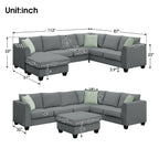 Harper & Bright Designs Modular Sectional Sofa with Ottoman Couch L Shape Corner Sofa Sets 7 Seats Fabric Couch for Living Room, Black, 112 * 87 inch