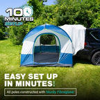 NEH Universal SUV Camping Tent - Up to 8-Person Sleeping Capacity, Includes Rainfly and Storage Bag - Car Tent, Tailgate Tent, Glamping Tent - 8'W x 8'L x 7.2'H Gray and Blue