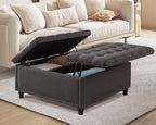Magic Union 35" Large Square Storage Ottoman, Oversized Square Ottoman with Storage, Tufted Upholstered Ottoman Coffee Table with Lift Top for Living Room (Beige)