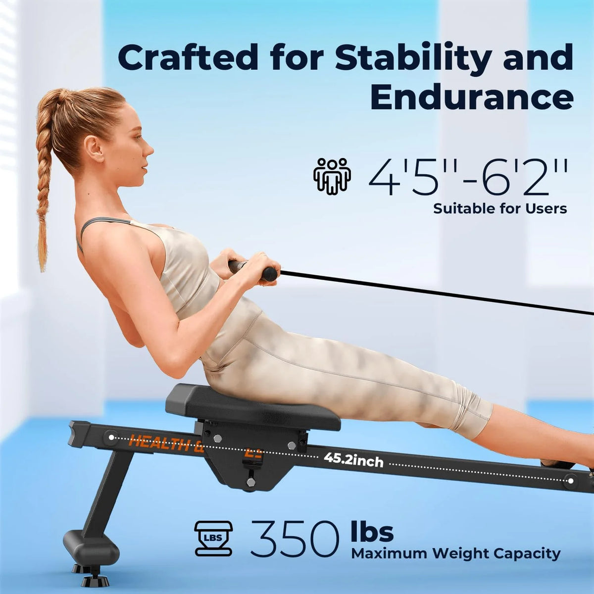 YOSUDA Magnetic Rowing Machine 350 LB Weight Capacity - Foldable Rower for Home Use with Bluetooth, App Supported, Tablet Holder and Comfortable Seat Cushion