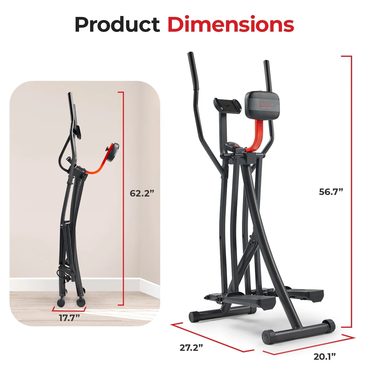 Sunny Health & Fitness Manual Air Walker Elliptical �?30�?Stride, Low Impact, Lightweight, Quiet with Free SunnyFit App