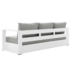 Lounge Sofa Table Set, Grey Gray, Aluminum, Metal, Fabric, Modern Contemporary, Outdoor Patio Balcony Cafe Bistro Garden Furniture Hotel Hospitality