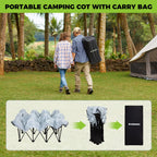 FUNDANGO 2 Person Folding Camping Cots with Air Mattress and Pump Comb, Double Portable  Inflatable  Camp Bed with Side Table, Support 529lbs Camping Bed Queen Size for Adults
