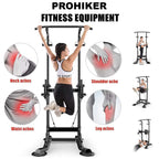 PROHIKER Power Tower Dip Station, Pull Up Bar Stand Power Rack with Backrest and Resistance Band, Height Adjustable Strength Training Equipment for Fitness Home Workout, Black