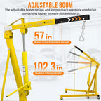 JoanKaren 2 Ton Folding Hydraulic Engine Hoist,Heavy-Duty Engine Shop Crane Hoist Lift,Heavy Cherry Picker with 6 Wheels,Yellow