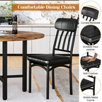 Furlinkhm Round Dining Table Set for 4, Wood Round Kitchen Table and Chairs Set for 4, Modern Dining Room Table Set with 4 Faux Leather Chairs, Round Dinner Table for Small Space, Walnut