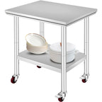 KFFKFF Stainless Steel Work Table with Wheels 24 x 30 Prep Table with casters Heavy Duty Work Table for Commercial Kitchen Restaurant Business (24 x 30 x 32 inch)