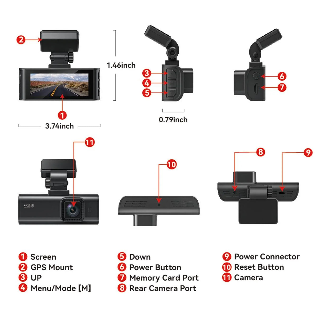 REDTIGER Dash Cam Front and Rear, Dash Cam 4K with WiFi & GPS, 4K/2.5K Front+1080P Rear Dashcam, Dash Camera with Night Vision, 3.18'' LCD Screen, Loop Recording, Black