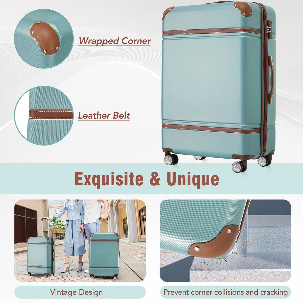 DUOSONG Hardshell Luggage Sets 4 Pieces 20"+24"+28" Luggages And Cosmetic Case Spinner Suitcase With Tsa Lock Lightweight White ABS Travel Luggage Hard Case