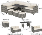 Bifanuo 7 Piece Patio Furniture Set, Outdoor Furniture Patio Sectional Sofa, All Weather PE Rattan Outdoor Sectional with Beige Cushions and Table, Black Wicker
