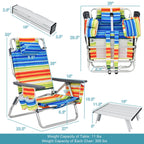 Costway 2-Pack Folding Backpack Beach Chair Table Set 5-Position Outdoor Reclining Chair Pink