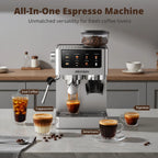 AIRMSEN Espresso Machine with Grinder, Espresso Coffee Machine with Customized Grind Amount & Coffee Volume, Cold Brew Coffee Maker for Cappuccino Latte Americano, Brushed Stainless Steel