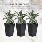 Outsunny Set of 3 Tall Planters with Drainage Hole, Outdoor Flower Plant Pots, Indoor Planters for Porch, Front Door, Entryway, Patio and Deck, Black