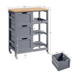 Kitchen Island Cart on Wheels with Storage, Rolling Bar Cart with Solid Wood Top and 3 Drawers, 3 Removable Shelves, Serving Utility Carts for Dining Room/Small Kitchen, Dark Gray ???
