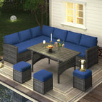 AECOJOY 7 Piece Patio Furniture Set PE Rattan Outdoor Dining Set Sectional Sofa Couch with Table Patio Conversation Set in Gray