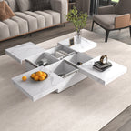 PORKISS Square Coffee Table, Modern Coffee Table with Sliding Top and Storage Space, Cocktail Table with Storage and Grain Veneer Finish, Freestanding Storage Coffee Table for Living Room, Walnut