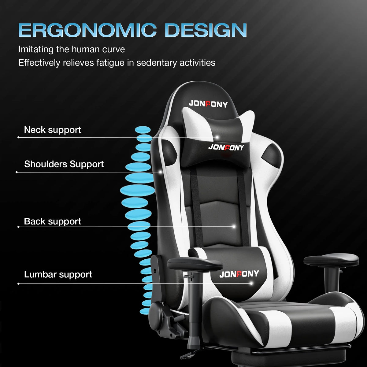 JONPONY Big and Tall 500LBS Gaming Chair, Ergonomic Design, Gamer Chair PU Leather with Footrest and Lumbar Support, High Back Office Chair Support 8 Hours Long Sitting,Red Computer Chair,Red