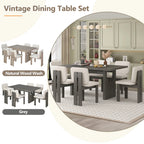 Harper & Bright Designs Farmhouse 7 Pieces Extendable Dining Table Set for 6, Solid Wood Kitchen Table with Butterfly Leaf and 6 Upholstered Chairs, Brown