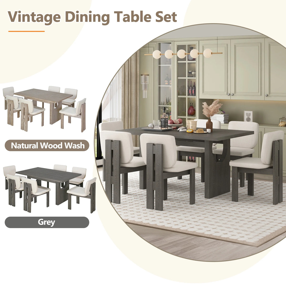 Harper & Bright Designs Farmhouse 7 Pieces Extendable Dining Table Set for 6, Solid Wood Kitchen Table with Butterfly Leaf and 6 Upholstered Chairs, Brown