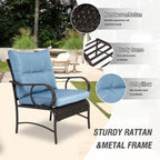 Villeston 3 Piece Outdoor Wicker Conversation Patio Set, with 2 Chairs, Table for Porch Garden,Blue