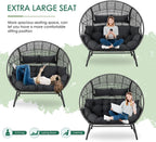 RADIATA 440 lbs Outdoor Egg Chair with Foot Rest & Ottoman, Wicker Patio Egg Chair for Indoor or Garden,Beige