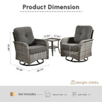 Ovios 5 Pieces Outdoor Patio Furniture Set High Back All Weather Wicker Conversation Set with Swivel Chairs & Coffee Table, Dark Gray