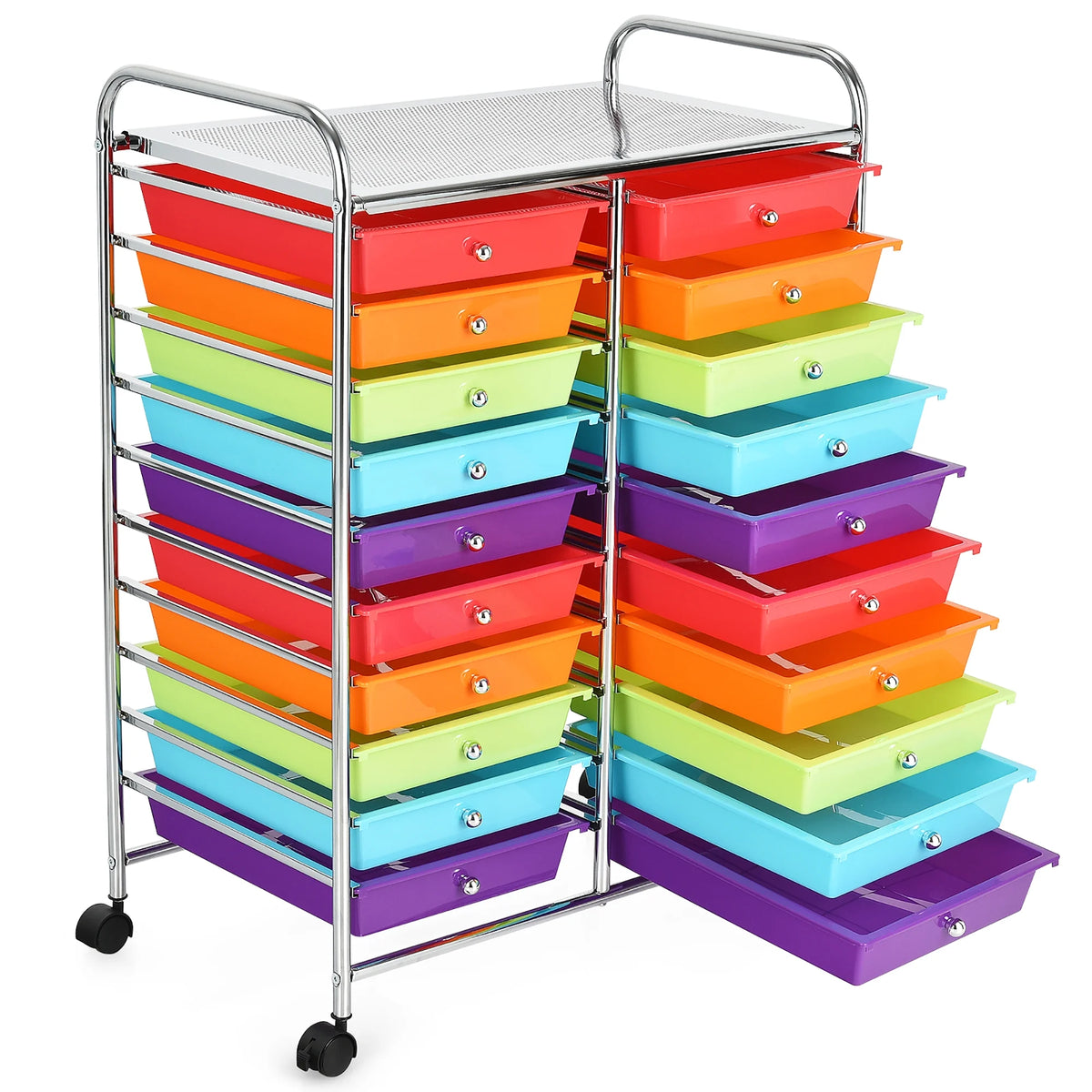 Costway 20 Drawer Rolling Storage Cart Tools Scrapbook Paper Office School Organizer Yellow