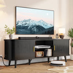 Laintene 59" TV Stand, Fluted TV Stand for TVs up to 65", Entertainment Center with Storage and Sliding Doors, Modern Media Console with Power Outlet for Living Room, Walnut