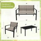 LACOO 4 Pieces Outdoor Furniture Set Patio Textilene Steel Conversation Set with Loveseat Tea Table for Lawn and Balcony, Black