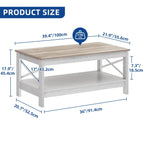 Moasis Farmhouse Coffee Table with Storage 2-Tier Center Table for Living Room Grey Wash Top+White