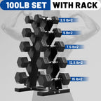 150 lb Dumbbell Set with Rack, Rubber Encased Hex Free Weights for Home Gym Strength Training