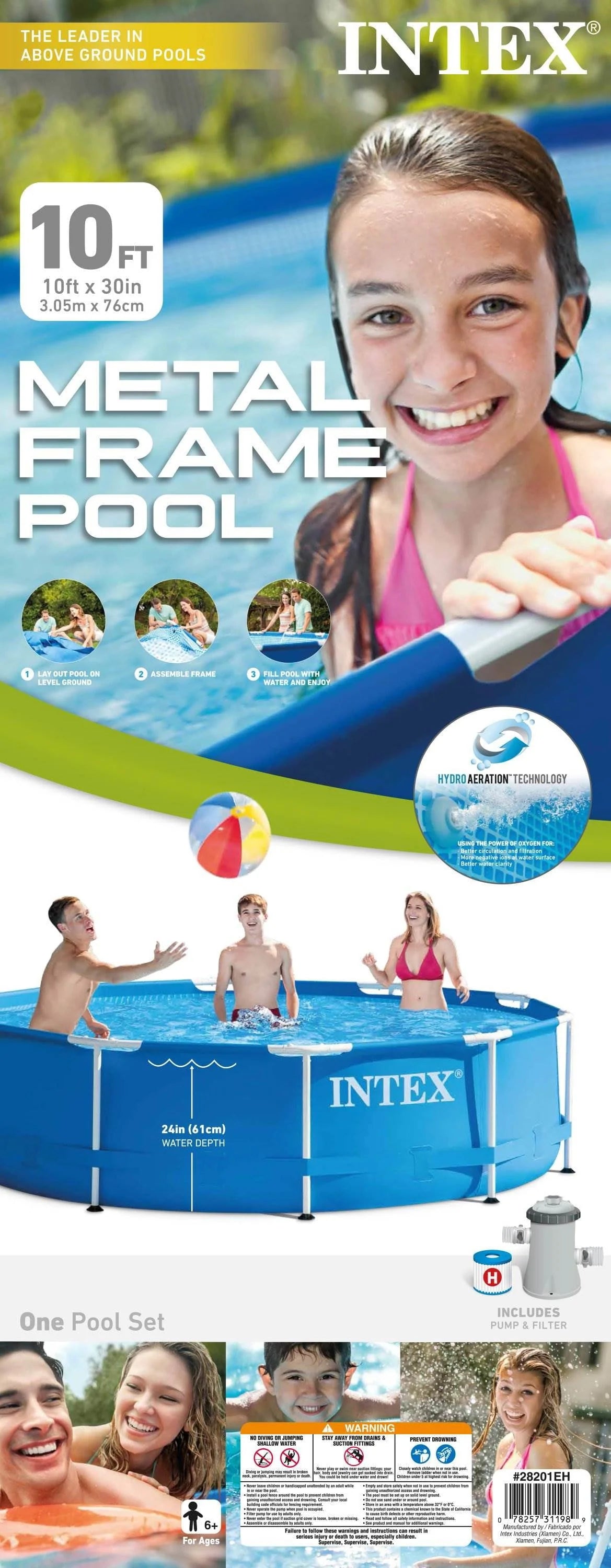 Intex Metal Frame 10' x 30" Outdoor Swimming Pool with Filter Pump & Cover Metal frame pools Round
