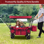 VECUKTY Collapsible Garden Wagon Cart with Removable Canopy Black