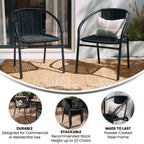 Emma + Oliver Indoor/Outdoor Stacking Rattan Restaurant Patio Chairs, Set of 2, Gray