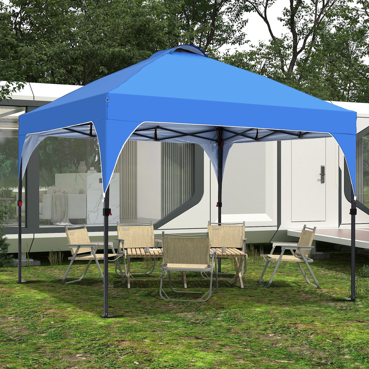 Ainfox 8'x8' Pop Up Canopy Tent, Easy-Setup Gazebo, Outdoor Canopy with 3 Adjustable Heights for Events, Parties, Camping, Blue