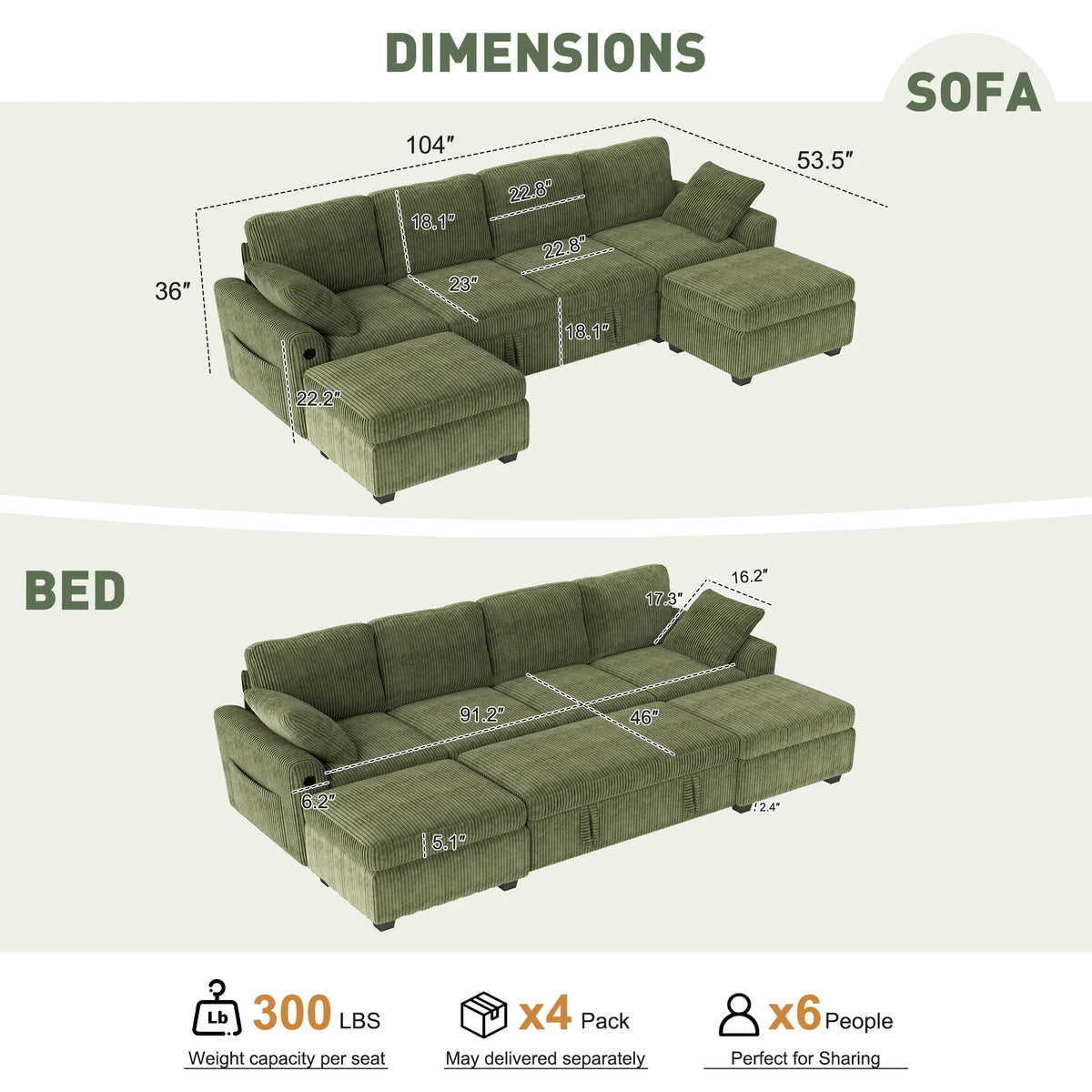 BedLuxury 83" Sectional Sleeper Sofa with Pull Out Bed, L Shaped Couch with Storage Seat for Living Room, Gray