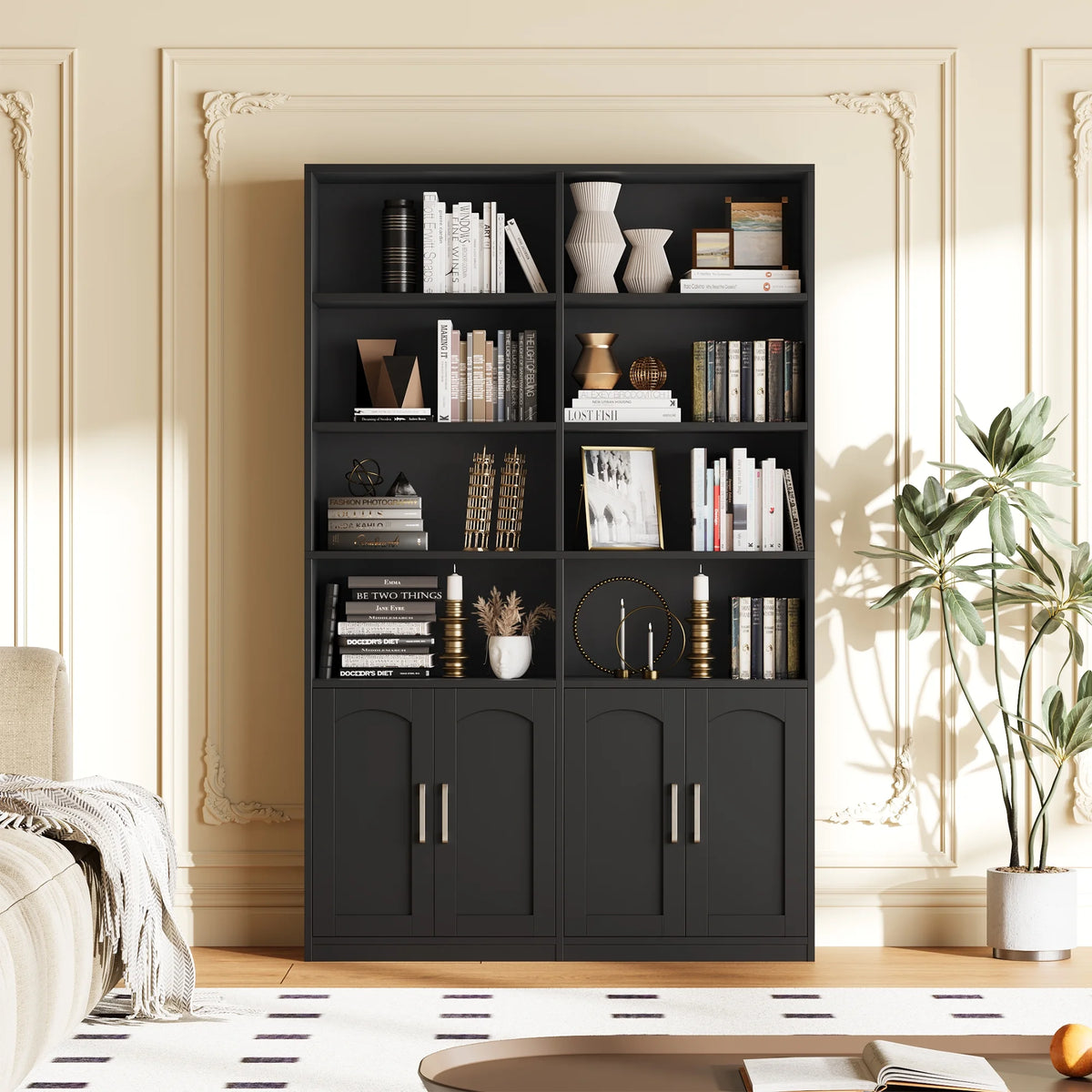 Homfa 73�� Tall Bookcases with Doors, 8 Cubes 6-Tier Double Row Bookshelf, White Bookcase for Living Room Home Office