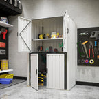 AECOJOY Outdoor Storage Cabinet for Garden & Patio, a Metal Organizer with Doors and Shelves in Gray
