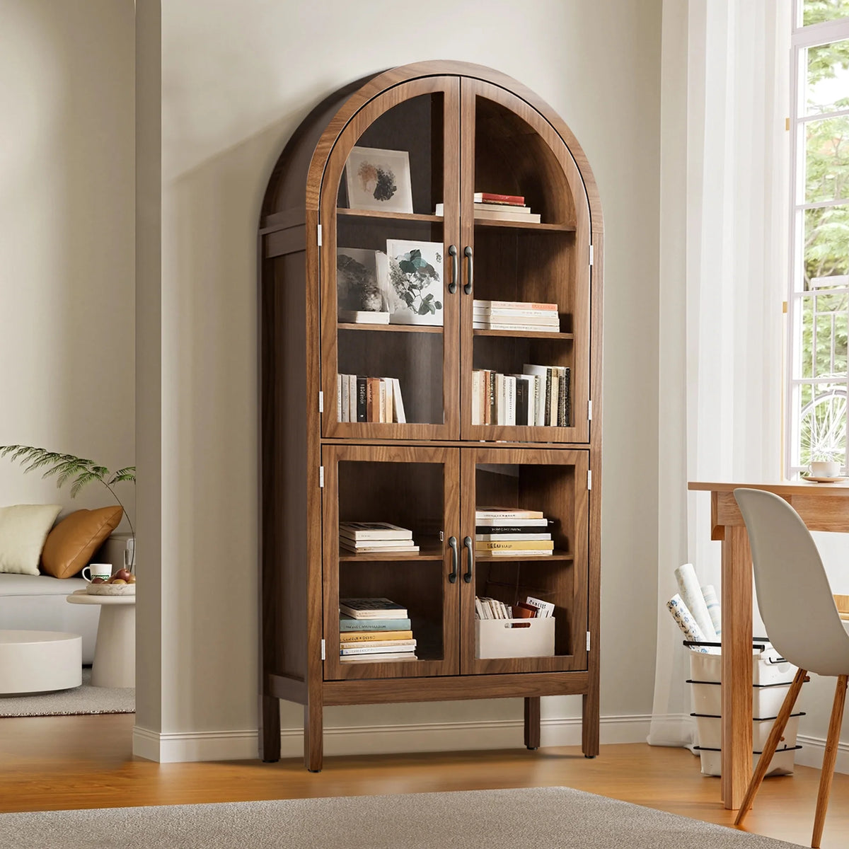 Fiogmub Tall Arched Storage Display Cabinet, Arched Pantry Cabinet with Doors, Acrylic Glass Doors