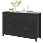 Homfa 55.1'' W Farmhouse Storage Cabinet, 4-Doors 2-Drawers Wood Sideboard with Adjustable Shelves for Kitchen Dining Room, White