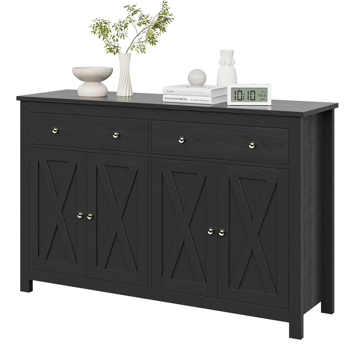 Homfa 55.1'' W Farmhouse Storage Cabinet, 4-Doors 2-Drawers Wood Sideboard with Adjustable Shelves for Kitchen Dining Room, White