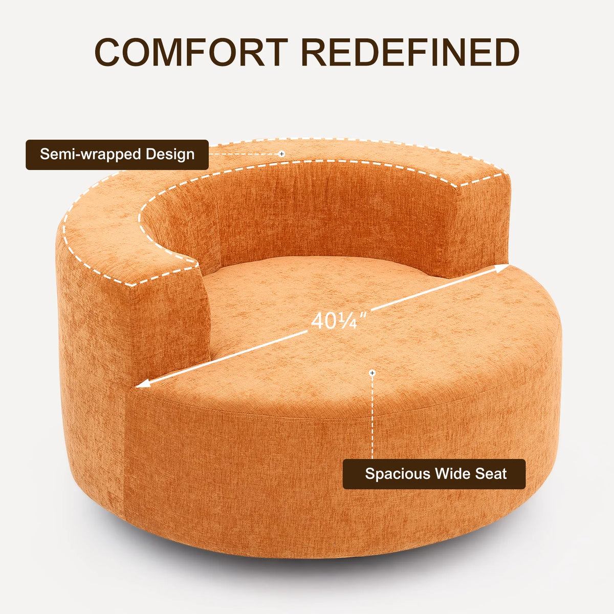 Fumahaus Upholstered Swivel Accent Chair, Oversized Comfy Round Sofa Chair with Two Pillows, Leisure Sofa Chair for Living Room Bedroom, Beige