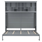Queen Size Murphy Bed Wall Bed with Top Shelves & USB Charging, Space-Saving Cabinet Bed with Flexible Slats, Gray Modern Foldable Bed