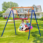 GIKPAL Swing Sets for Outside 440lbs Swing Set for 2-3 Kids Outdoor with Heavy-Duty Metal Frame & Adjustable Ropes Round Swing, Rainbow