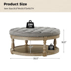 36'' Wide Blue Round Large Ottoman Tufted Coffee Table with Storage Wood Legs Home Living Room
