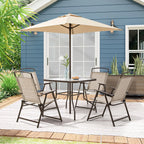 Pellebant 6 Pcs Metal & Glass Patio Dinning Set and Umbrella in Beige