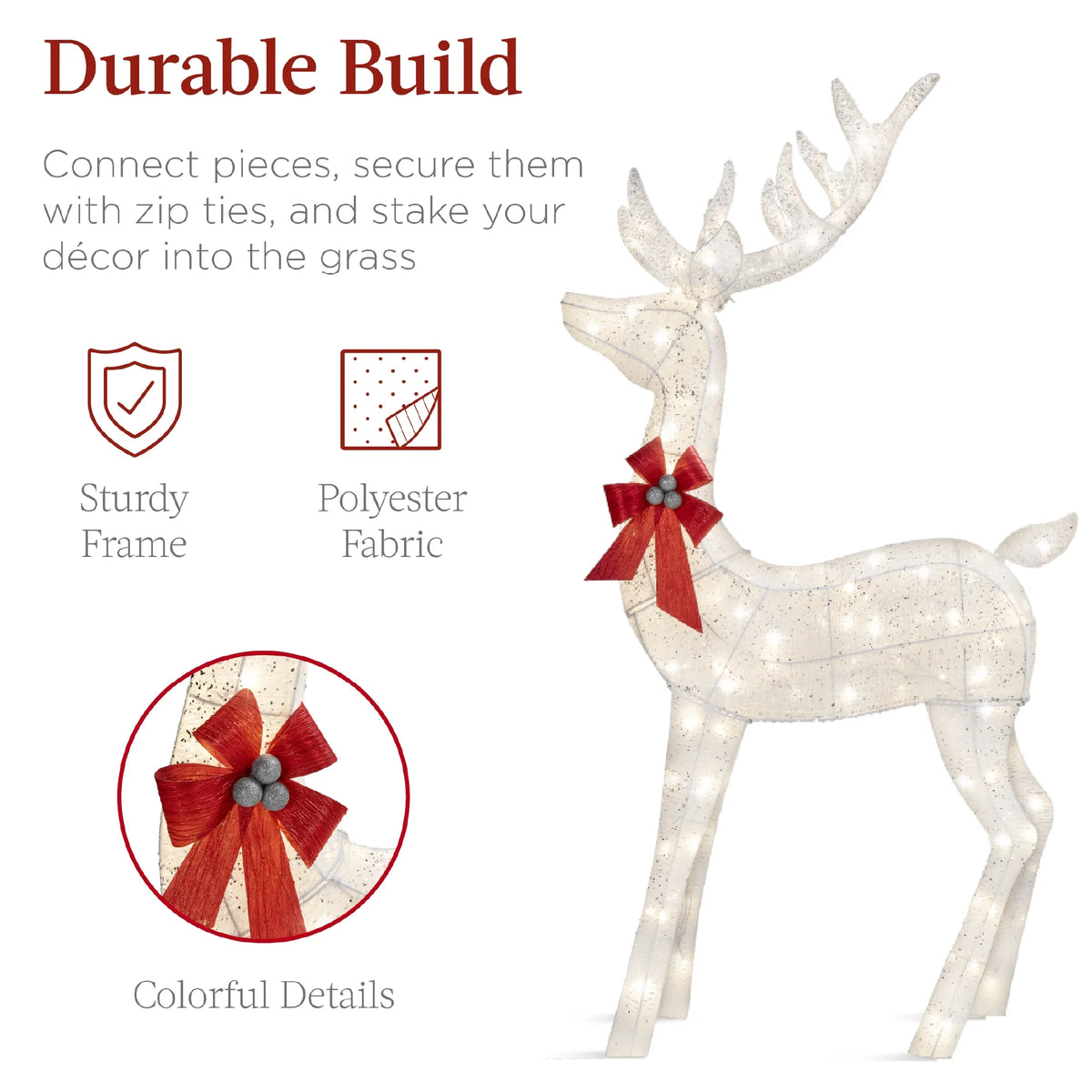 Best Choice Products 6.5ft 3-Piece Lighted Christmas Deer Set Outdoor Yard Decoration w/ 385 LED Lights, Stakes - Gold