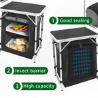 Camping Kitchen Station Aluminum Outdoor Cook Table Camping Table Black