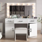 Ktaxon Large Makeup Vanity, Vanity Table Set w/ Visible Glass Top w/ Charging Station, White